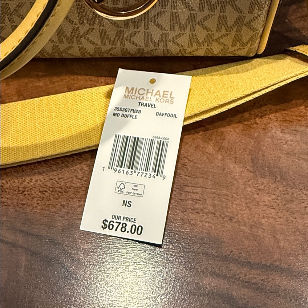 NWOT - new Michael Kors Yellow and Brown Logo large Satchel - Picture 4 of 4